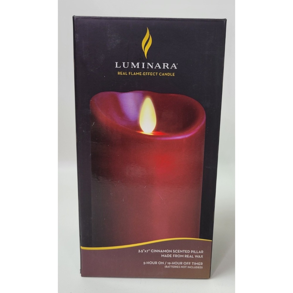 Luminara Cinnamon Scented Flameless Pillar Wax Candle Burgundy w. Timer‎ 3.5"x7"